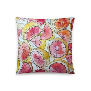 Grapefruit Watercolor Pillow/ Painted Pillow Home Decor Design/ Fruit Pillow Interior Design/ Grapefruit Design Artwork Summer Artwork