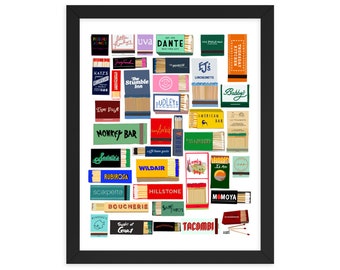 NYC Restaurant Matchbook Art Print, Colorful Gallery Wall Poster
