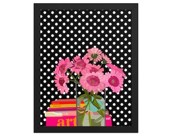 Pink Gerbera Daisies With polka dot background Graphic Framed Art