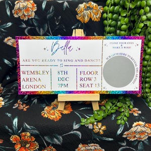Billet de concert, faux billet cadeau, bon, anniversaire, anniversaire, toute célébration, invitation, carte à gratter, faire un vœu