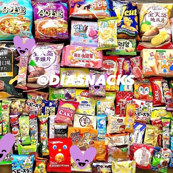 Asiatische Snacks Box 60stk | japanische koreanische chinesische asiatische Snacks | Exotische Snackbox | Bonbons | Geschenkbox | Ostern SALE Valentinstag SALE