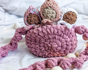 Sweet Pea Pocket Baby and Purse Crochet Pattern Low Sew | baby doll | toddler purse | kids purse pattern