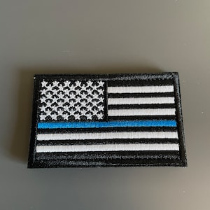 Thin Blue Line American flag embroidered patch NEW set of 2 2x3