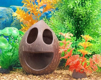All Natural Aquarium Decor Small Fish Hide Betta Cave Happy Coconut Smiling Coconut