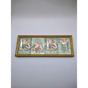Vintage Engelchen Folie Druck Postkarte Kunstdruck BABY, Holzgerahmt, LESEN