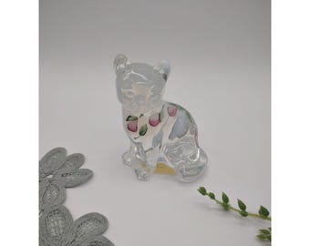 Vintage 3.5&quot; Fenton Opalescent Glass Kitten Cat Figurine, Hand Painted, Signed