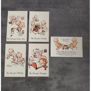 Vintage 1970er Jahre Lot von 5 Kewpies Unbenutzte Postkarten, enthält Weihnachtsgrüße