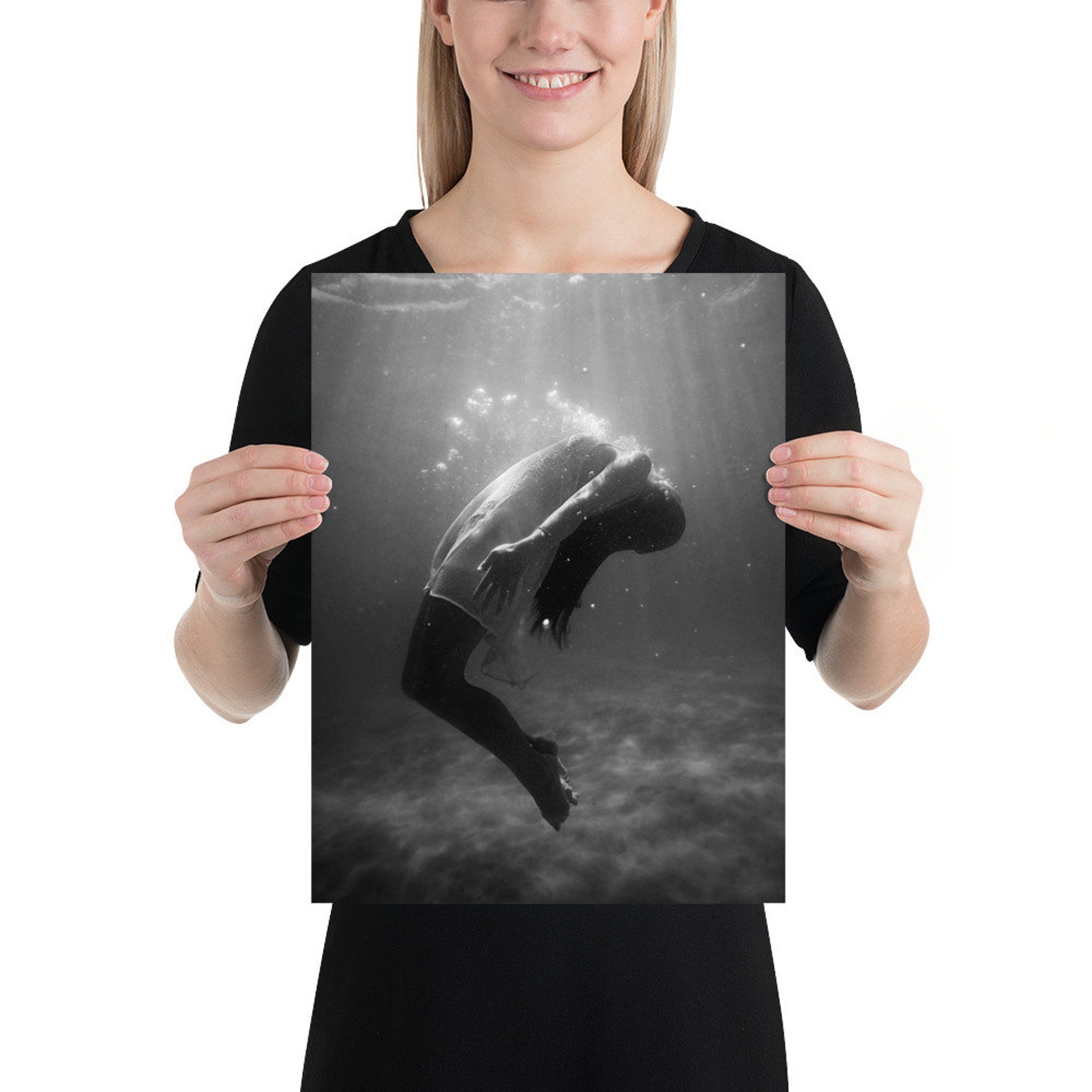 Woman in Water, Black and White Photo Print, Lady Water Poster, Surreal ...