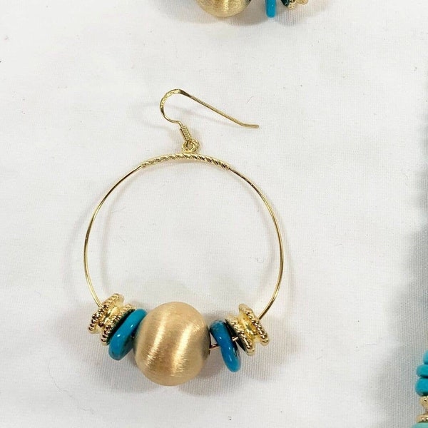 Veronese 18K Clad Sterling Turquoise Pierced Hoop Earrings Made In Italy