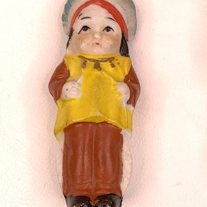 Vintage Penny Doll Frozen Charlotte Bisque Native Indian Chief Boy Japan 3&quot;
