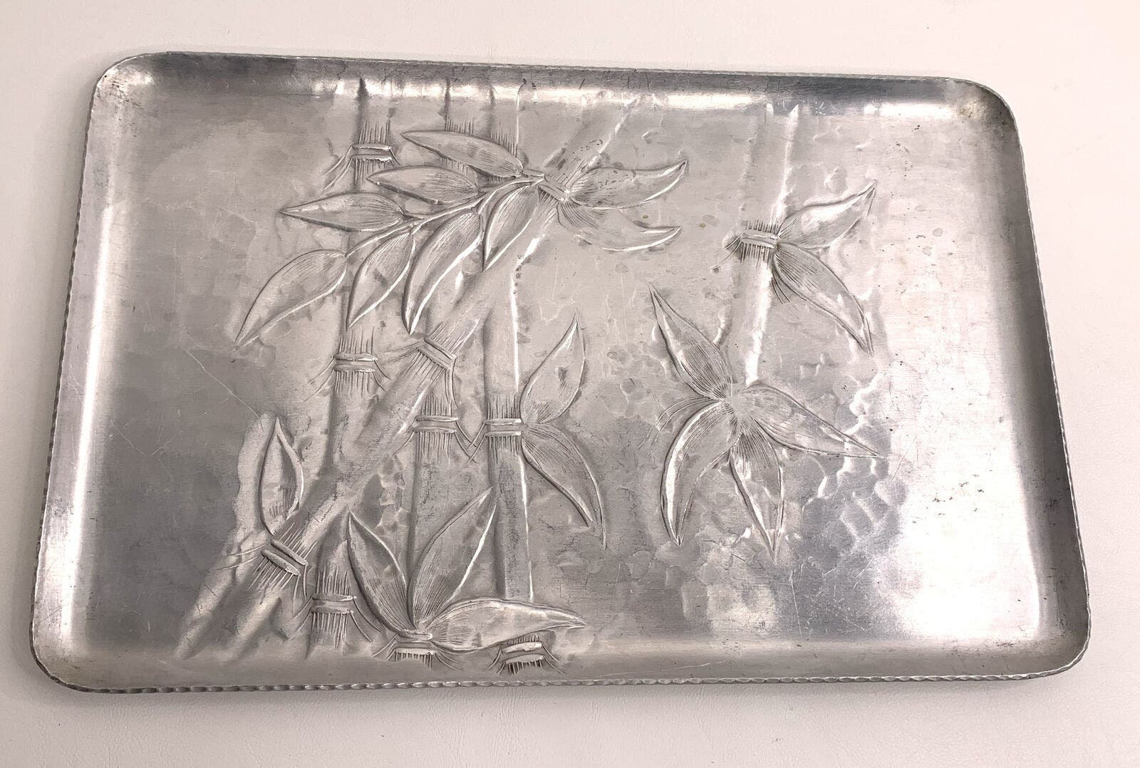 Everlast Aluminum Serving Tray Bamboo Pattern 9x14 Mid Century