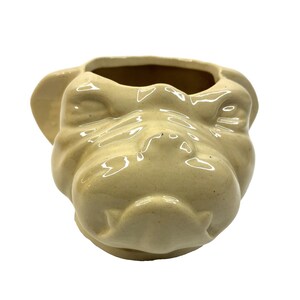 Vintage Bulldog Head Planter: Cream Glazed Pottery Dog Vase