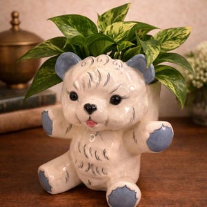 Vintage Kay Finch Pottery Bear Figurine 6" Blue Accents California Art Pottery Studio