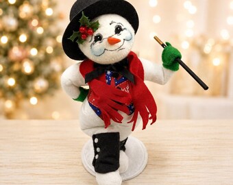 Annalee 2002 Dapper Snowman Doll Cane Christmas Holiday Decor Vintage 9 Inch