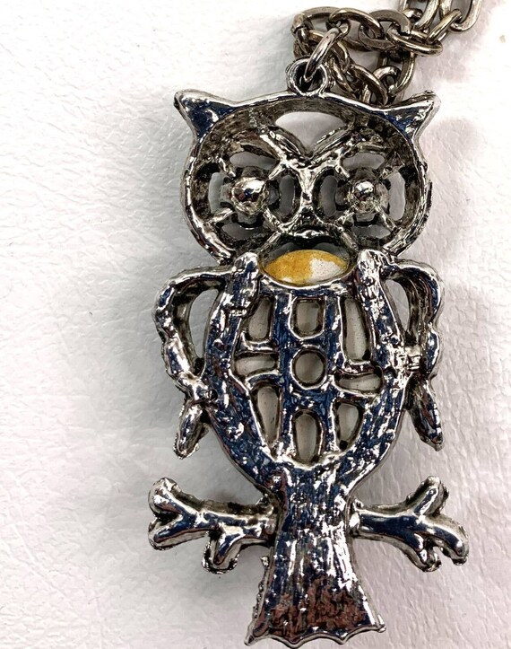 Vintage MCM Green Jelly Belly Double Owl Pendant … - image 4