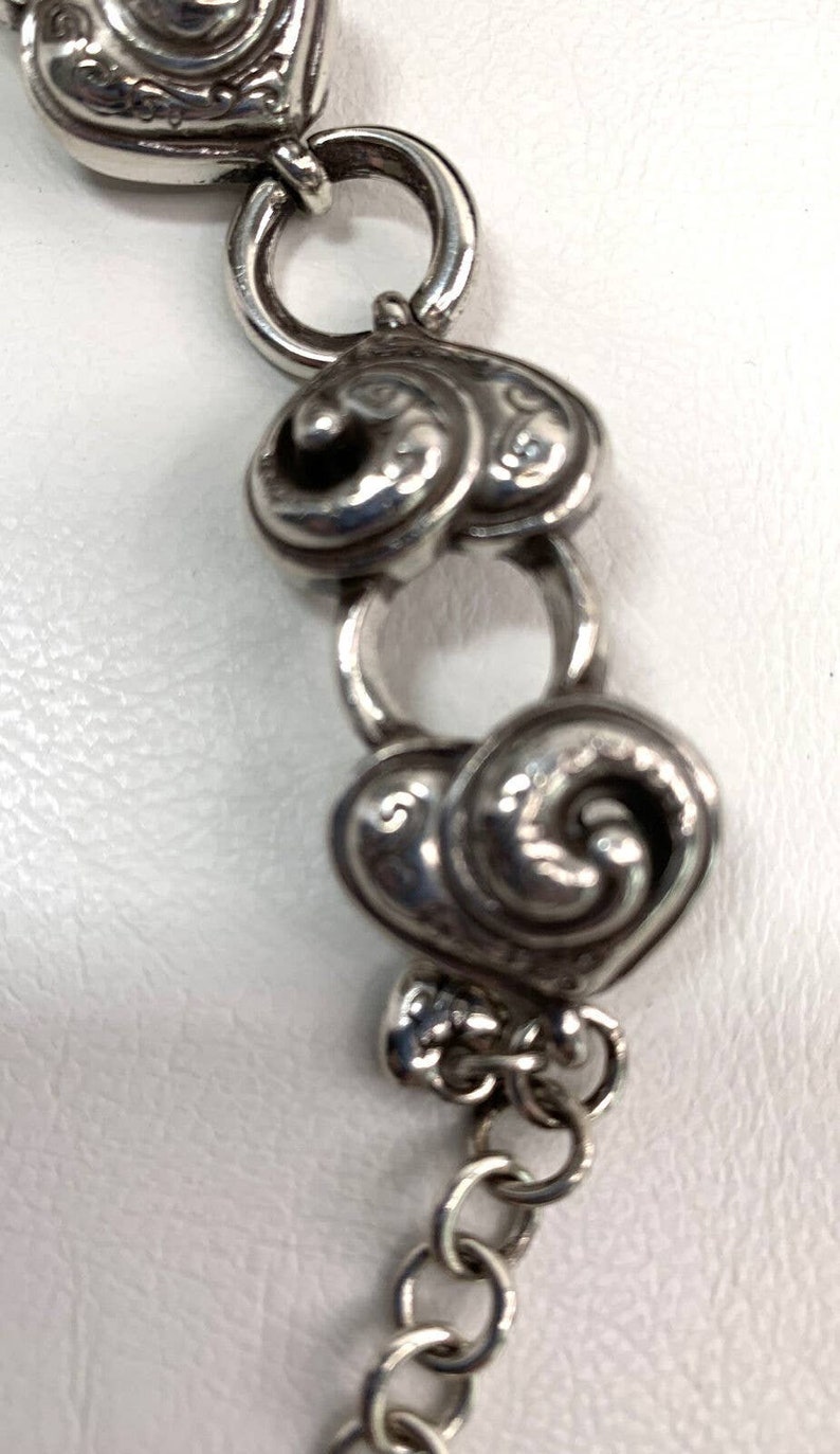 Brighton Chunky Puffy Heart Link Bracelet Silver Plated Retired Vintage Designer Jewelry image 5