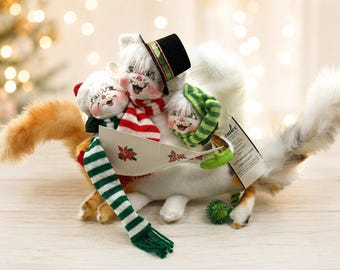 Vintage 2006 Annalee "Kitty Choir" Christmas Caroling Cats Trio Holiday Figurine
