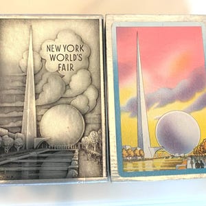 Ilustrações completas de cartas de baralho vintage da Feira Mundial de Nova York para lembranças