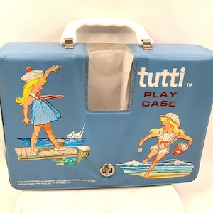 Vtg 1965 Barbie Tutti Doll Play Case Mattel Blue Vinyl Carrying Case w/ Window