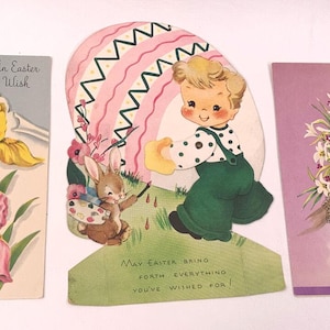 3 Vintage Oster Grusskarten Iris Kreuz Osterlilien Ei Hase