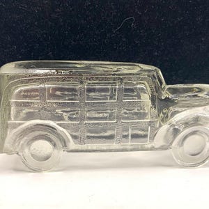 Vintage Clear Glass Candy Container Woody Station Wagon Car Figural 1950s