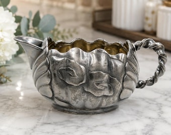 Antique Derby Silver Co. Quadruple Plate Creamer Victorian Repoussé Floral Cream Pitcher  1887 Patent Silverplate