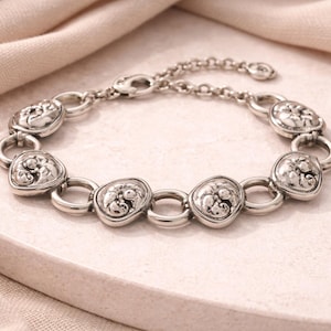Brighton Chunky Puffy Heart Link Bracelet Silver Plated Retired Vintage Designer Jewelry image 1