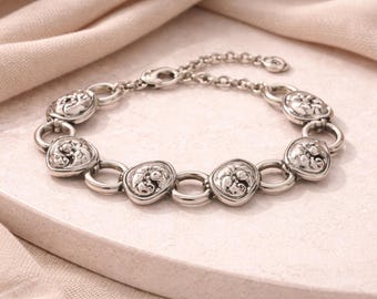 Bracciale Brighton Chunky Puffy Heart Link placcato argento, gioielli vintage di design in pensione