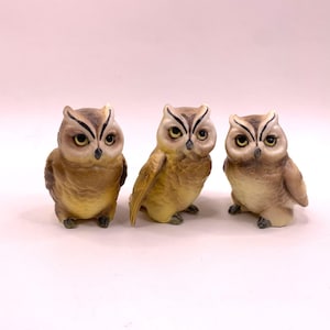 Vintage Hand Painted Ceramic Owl Figurines - Japan Woodland Decor