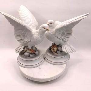 Vintage Andrea by Sadek Dove Figurines  Pair of White Porcelain Birds  Cottagecore Home Decor