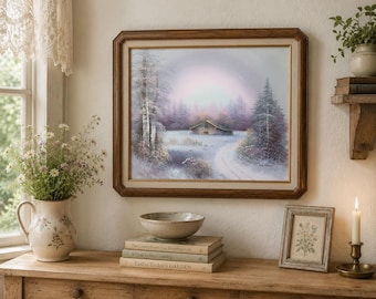 Alan Lampert Winter Landscape Oil Painting Barn Scene Framed 25 x 29 Pastel Landscape