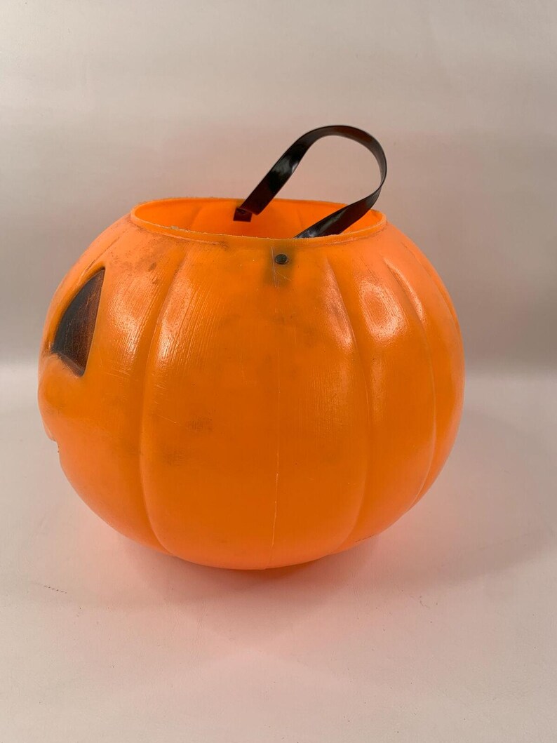 Vintage Halloween Blow Mold Pumpkin Bucket Jack O' Lantern Treat Pail ...