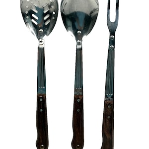 Imperial Veri Sharp USA Serving Utensil Set Slotted Spoon Fork Wood Handle 3Pc