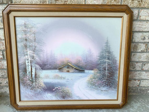 Alan Lampert Winter Landscape Oil Painting Barn Scene Framed 25 X