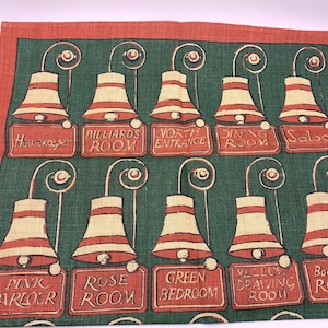 Vintage Pat Albeck National Trust Irish Linen Tea Towel Bells 18&quot; x 29&quot; Unused