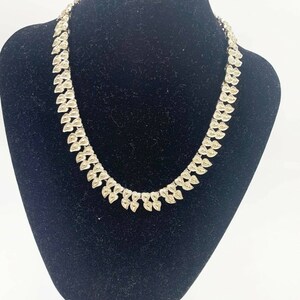 Coro Choker Necklace Textured Heart Leaf Silver Tone18" Vintage