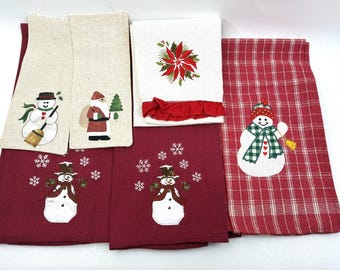 Lot Vintage Weihnachten Küchenhandtücher Schneemann Santa Poinsettia Design
