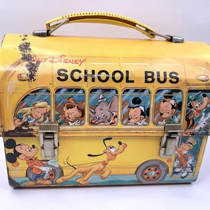 Vintage Walt Disney School Bus Dome Lunchbox by Aladdin 1961 No Thermos