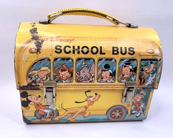 Vintage Walt Disney School Bus Dome Lunchbox by Aladdin 1961 No Thermos