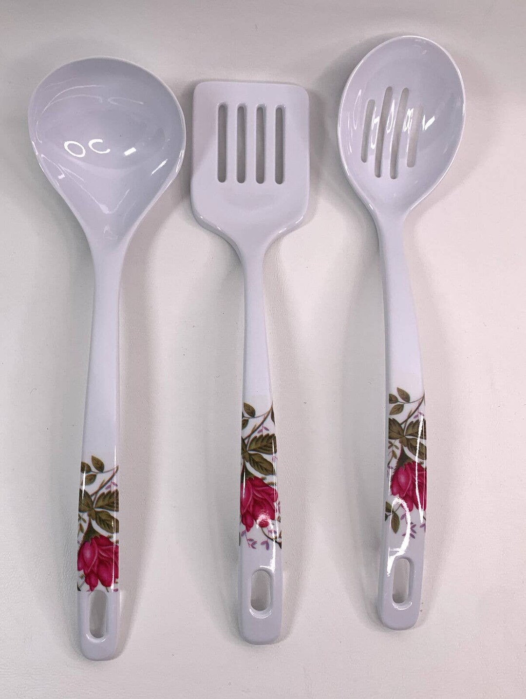 Set of 3 Melamine Cooking Utensils Rose Design Etsy