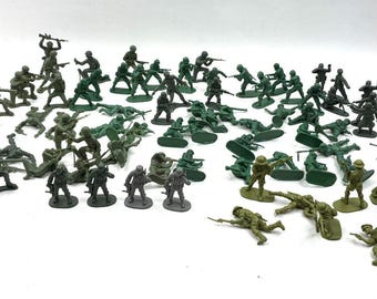 Soldaditos de juguete Tim Mee, lote de 86 piezas, soldados de plástico de diferentes tamaños, vintage, EE. UU.