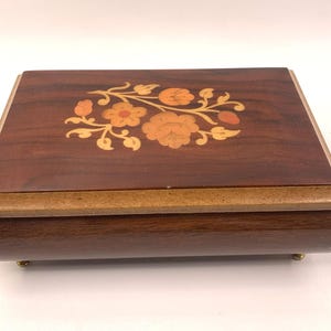 Vintage Italian Inlaid Wood Music Jewelry Box Plays Fascination Cottage Core