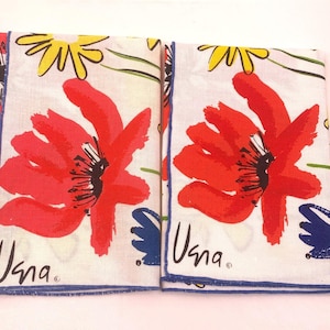 Vintage Vera Neumann Napkins Red Poppy Floral Print 16&quot;x16&quot; Set of 2 Cottage