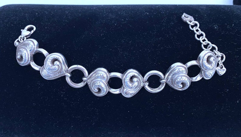 Brighton Chunky Puffy Heart Link Bracelet Silver Plated Retired Vintage Designer Jewelry image 2