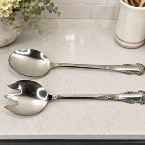 King Edward Silverpläterad salladssked gaffelset Roses NSC 12,5" Vintage