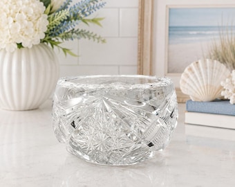 American Brilliant Period geslepen glazen rozenkom ABP kristallen kom Hobstar waaierpatroon antieke kristallen schaal 4,5 inch decoratieve kom
