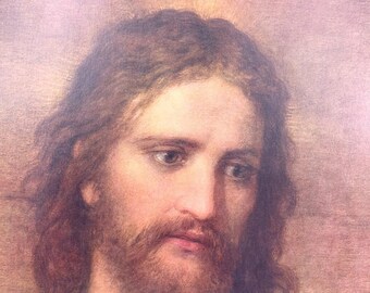 ヴィンテージ額入りイエス・キリスト肖像画 宗教的キリスト教壁アート