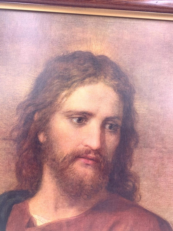 ヴィンテージ額入りイエス・キリスト肖像画 宗教的キリスト教壁アート