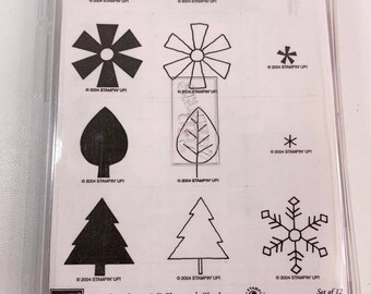 Stampin Up Shapes & Shadows Christmas Rubber Stamps Unmounted Snowflakes Trees