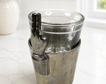 Vintage Pewter Peace Sign Shot Glass Holder England Williamsburg Earl N Levitt